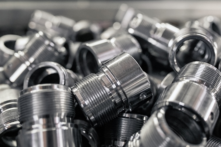 Set of machined metal parts. Many metal parts